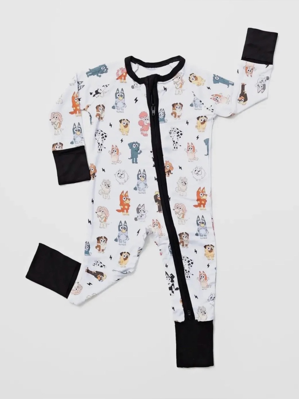 Bluey Kids One-Piece Pajamas in White with Black Trim